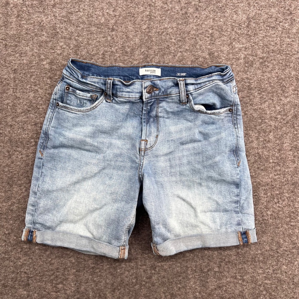 Kensie Jeans The Short Womens 4/27 Light Wash Cuffed Denim Shorts Blue Stretch